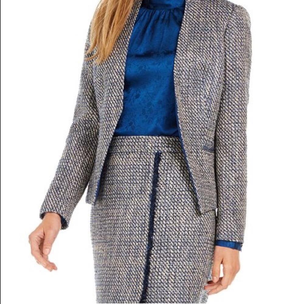 Petite Calvin Klein Blue Tweed Skirt Suit Set